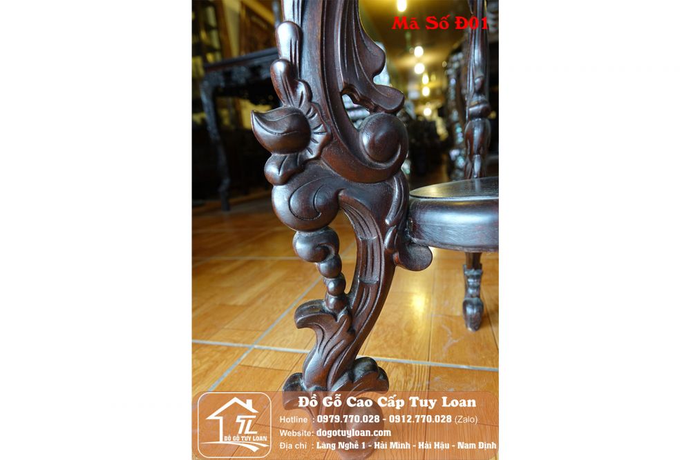 Đôn 3 Chân Hoa Lá Tây Gỗ Gụ Mã Số Đ01
