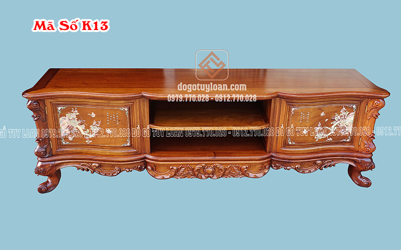 Kệ Tivi Cao Cấp Hoa Lá Tây Khảm Ốc Đỏ K13