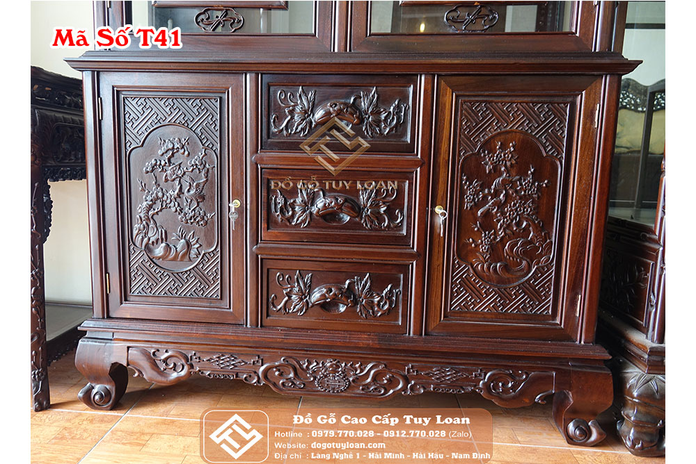 Tủ Bày Đỗ Gỗ Gụ Mã Số T41