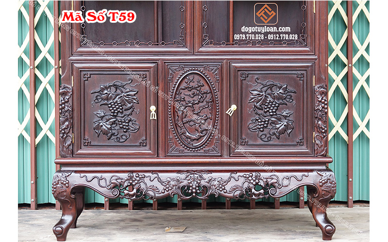 Tủ Bày Đồ Chạm Nho Gỗ Gụ Mã Số T59