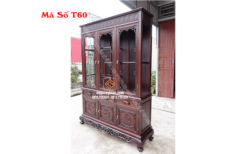 Tủ Bày Đồ Gỗ Gụ 3 Cánh Mã Số T60