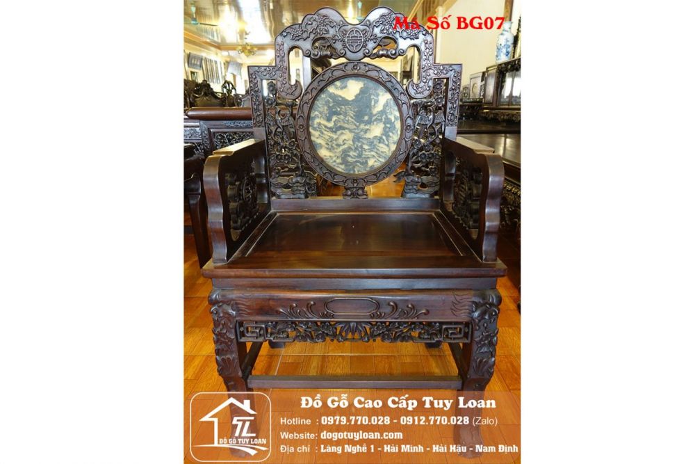 Bàn Ghế Phòng Khách - Vách Dắt Đá Gỗ Gụ Đẹp