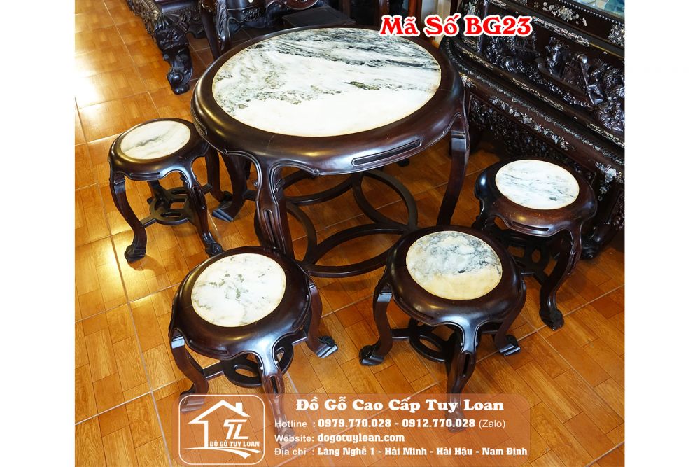 Bộ Bàn Ghế Đôn Trống Gỗ Gụ Mã Số BG23
