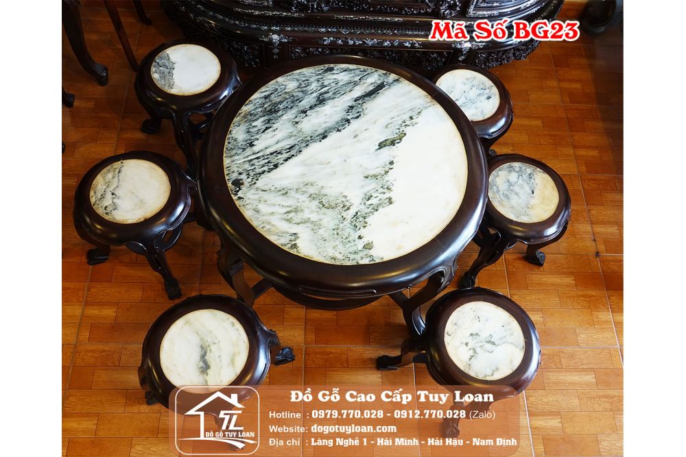 Bộ Bàn Ghế Đôn Trống Gỗ Gụ Mã Số BG23