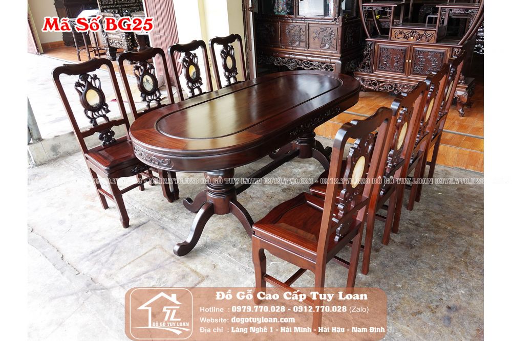 Bàn Ghế Phòng Ăn 9 Món Gỗ Gụ Mã Số BG25