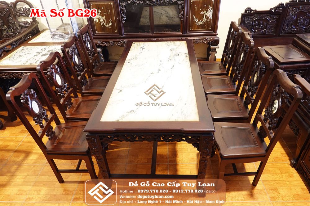 Bàn Ghế Phòng Ăn Mặt Bàn Đá Mã Số BG26