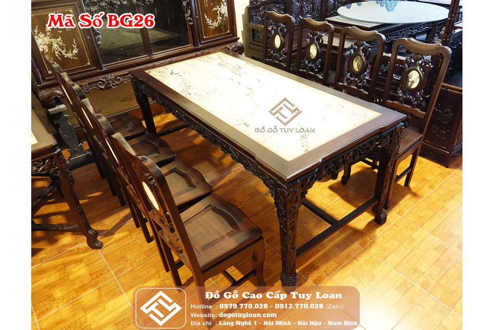 Bàn Ghế Phòng Ăn Mặt Bàn Đá Mã Số BG26