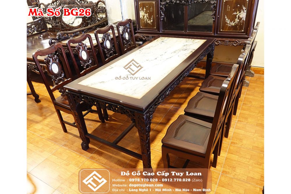 Bàn Ghế Phòng Ăn Mặt Bàn Đá Mã Số BG26