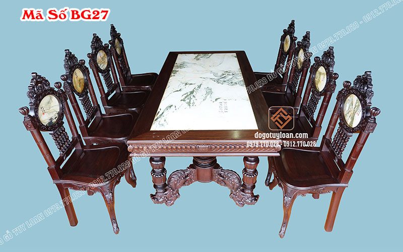 Bộ Bàn Ghế Phòng Ăn Cù Lá Miền Tây Gỗ Gụ Mã Số BG27