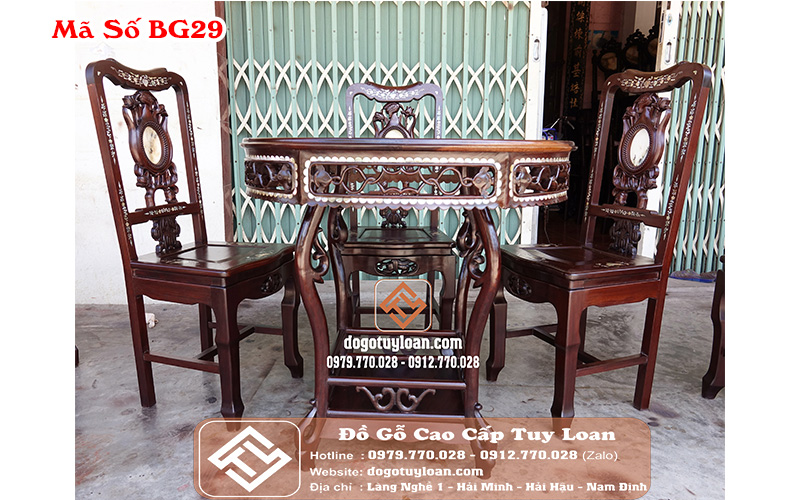 Bàn Ghế Ăn Khảm Ốc Gỗ Gụ BG29