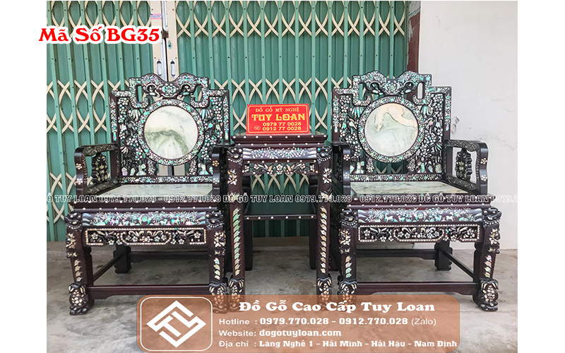 Bàn Ghế Vách Tàu Gỗ Gụ Khảm Ốc Đẹp BG35