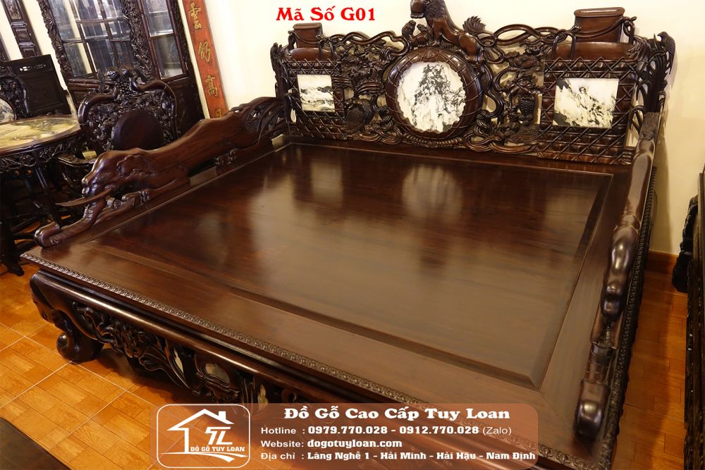 Giường Ba Thành Voi Gỗ Gụ Hàng VIP | Đồ Gỗ Tuy Loan