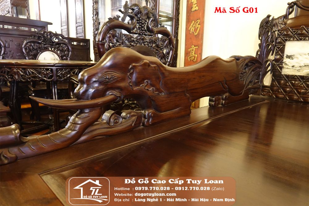 Giường Ba Thành Voi Gỗ Gụ Mã Số G01