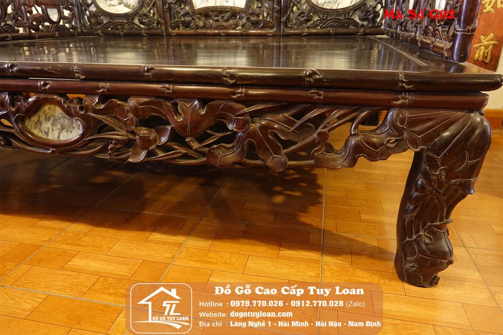 Giường Ba Thành Sen Gỗ Trắc Hàng Vip Mã Số G02
