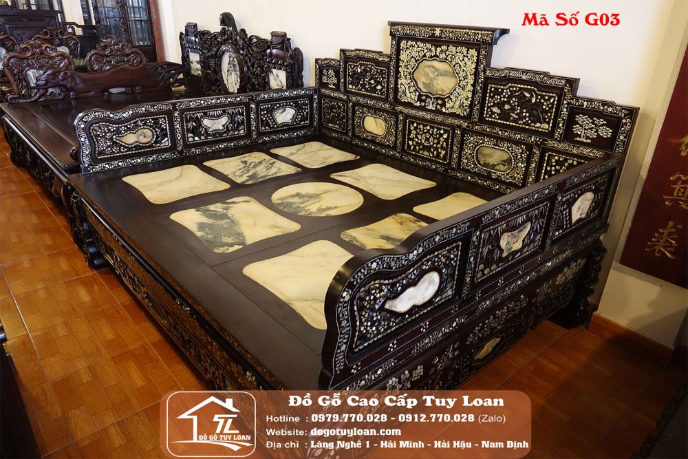 Giường Ba Thành Ngũ Sơn Khảm Ốc Mã Số G03
