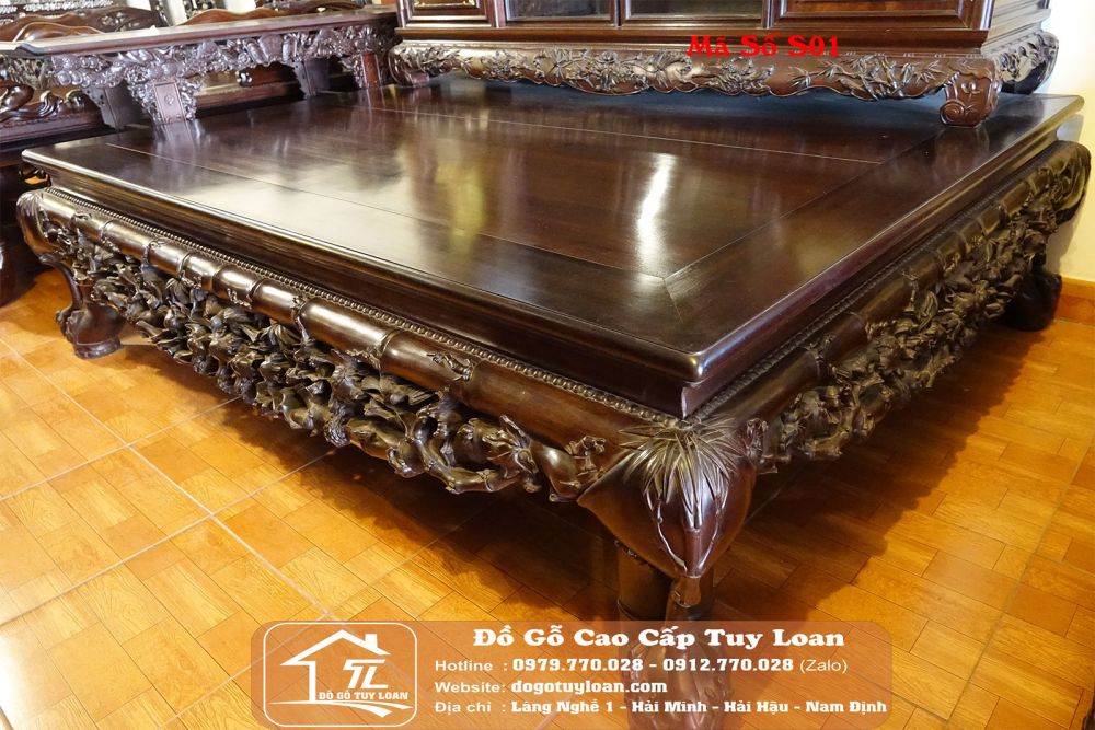 Sập Trúc Gỗ Gụ Mặt Lá Đôi Mã Số S01