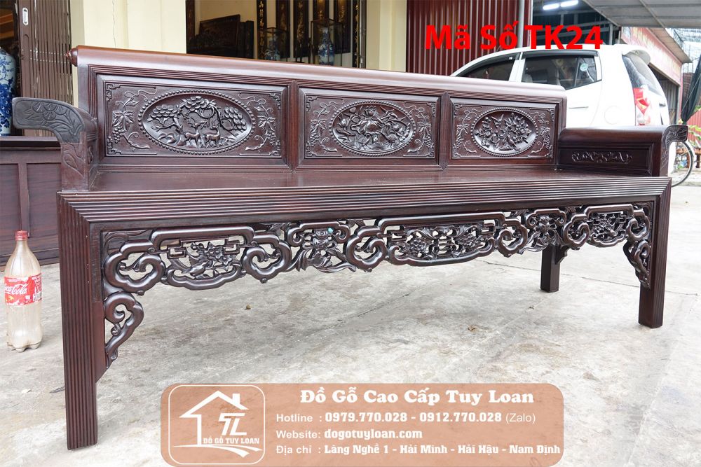 Trường Kỷ Vai Lật Gỗ Gụ Chạm Tứ Qúy Mã Số TK24