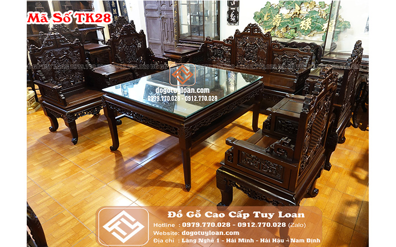 Bộ Trường Kỷ Triện Đục Ngũ Lân 10 Món TK28