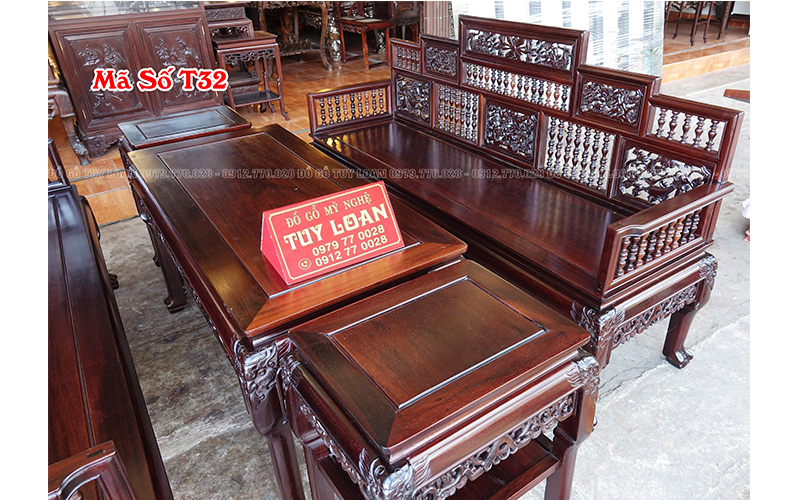 Bộ Trường Con Tiện Chân Móng 5 Món Gỗ Gụ TK32 | Đồ Gỗ Tuy Loan